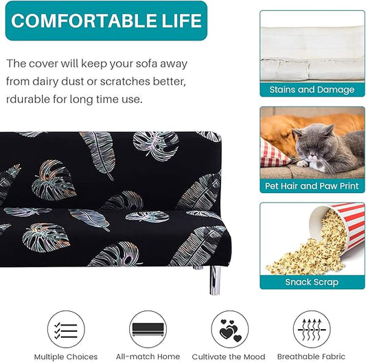 Beacon Pet Stretch Sofa Slipcover Armless Futon Cover Printed Fitted Furniture Protector Elastic Polyester Spandex Washable Armless Sofa Cover Folding Couch Shield Sofa Cover
