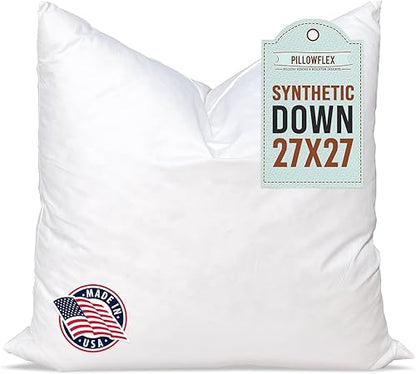 Pillowflex Synthetic Down Pillow Insert - 27x27 Down Alternative Pillow, Ultra Soft Large Square European Throw Pillow, Couch Euro Sham, Bed - 1 Decorative Form