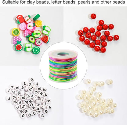 Elastic String for Bracelets, 1mm Sturdy Stretchy String Rainbow Elastic Cord for Jewelry Making, Beading Necklaces and Crafts (164 Feet)