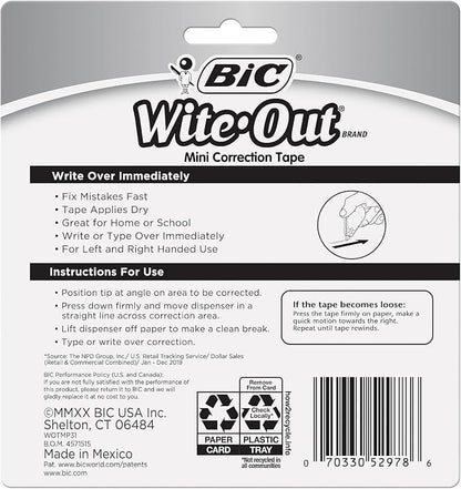 BIC Wite-Out Mini Correction Tape, White, 3/Pack (WOTMP31-WHI)