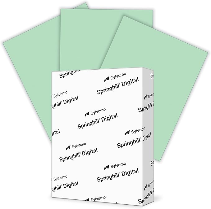 Springhill 8.5Au x 11Au Green Colored Cardstock Paper, 67lb Vellum Bristol, 147gsm, 250 Sheets (1 Ream) Ai Premium Lightweight Cardstock, Vellum Printer Paper with Textured Finish Ai 046000R