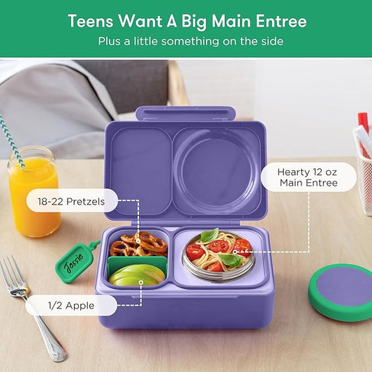 Omie OmieBox UP bento Box for Kids | Insulated Lunch Box | Leak Proof Vacuum Insulated Thermal Food jar | Cooler ice Pack | 2 Compartments (Galaxy Purple)