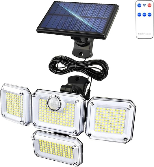 Solar Outdoor Lights with Motion Sensor, 333 LEDs Wide Angle Solar Lights,1200LM 3 Modes Solar Lights 270°,7700K Daylight White Remote Control IP65 Waterproof Wall Light for Garage, Yard