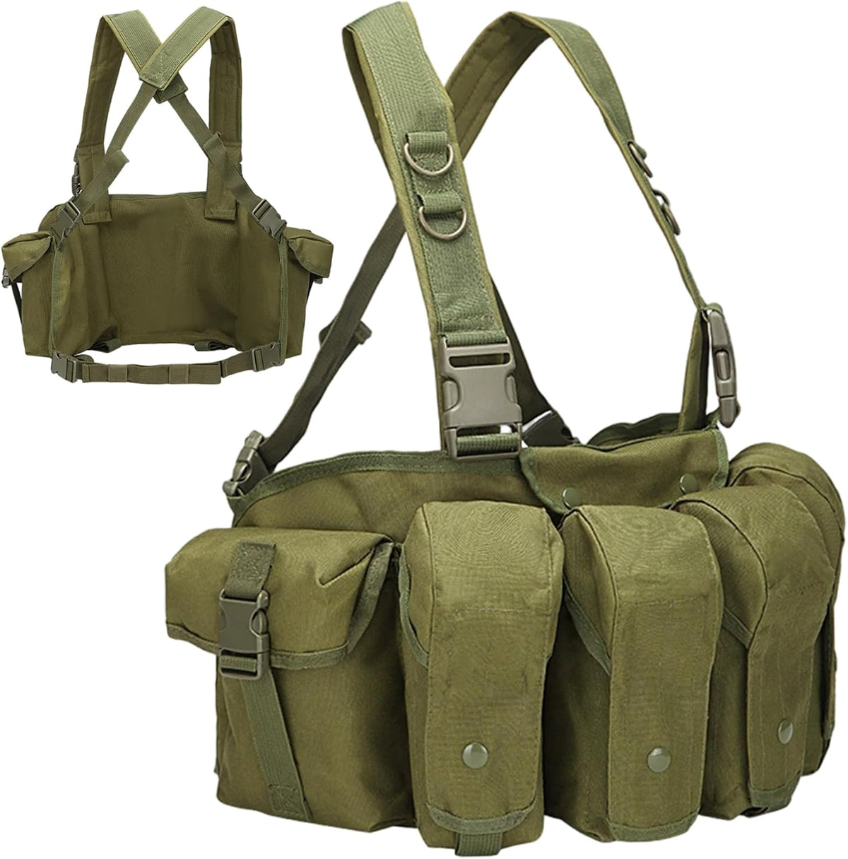 Chest Rig Adjustable Waterproof Nylon Chest Pack with Multi-Pockets Wear-Resistant Dirt-Resistant Vest for Hunting Training and Workouts..