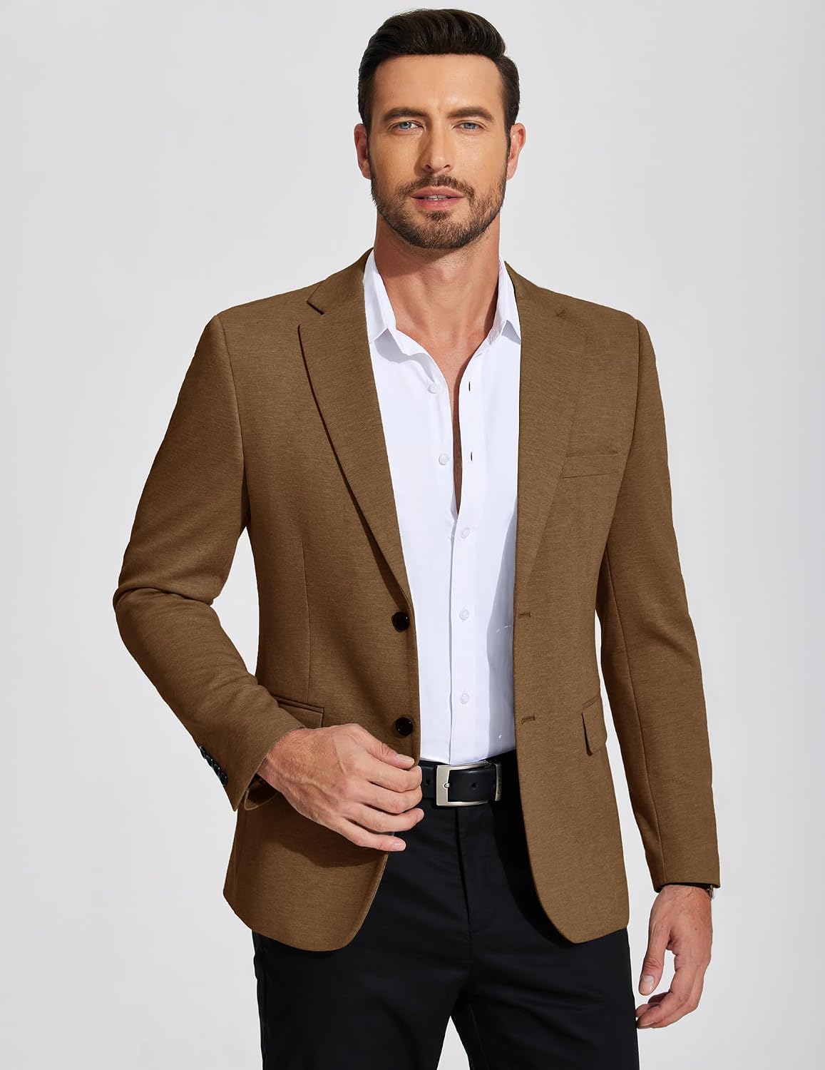 Mens Casual Blazer Knit Sport Coat Lightweight Two Button Suit Jacket
