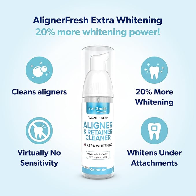EverSmile AlignerFresh Extra Whitening Foam  Cleaner Compatible with All Clear Aligners and Retainers  Eliminates Bacteria, Whitens Teeth, Fights Bad Breath  50ml (1 Pack)