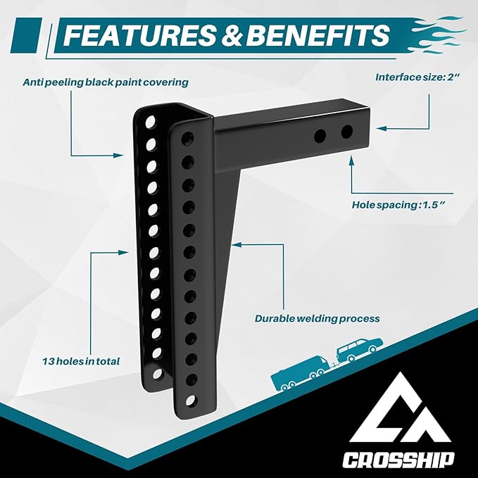 Replacement Shank for Adjustable Trailer Hitch Ball Mount - Fits 2'' Receiver, 10 Inch Drop/Rise Drop, DIY Your Adjustable Shank Tube with 99001?99002?99003?99004?99005