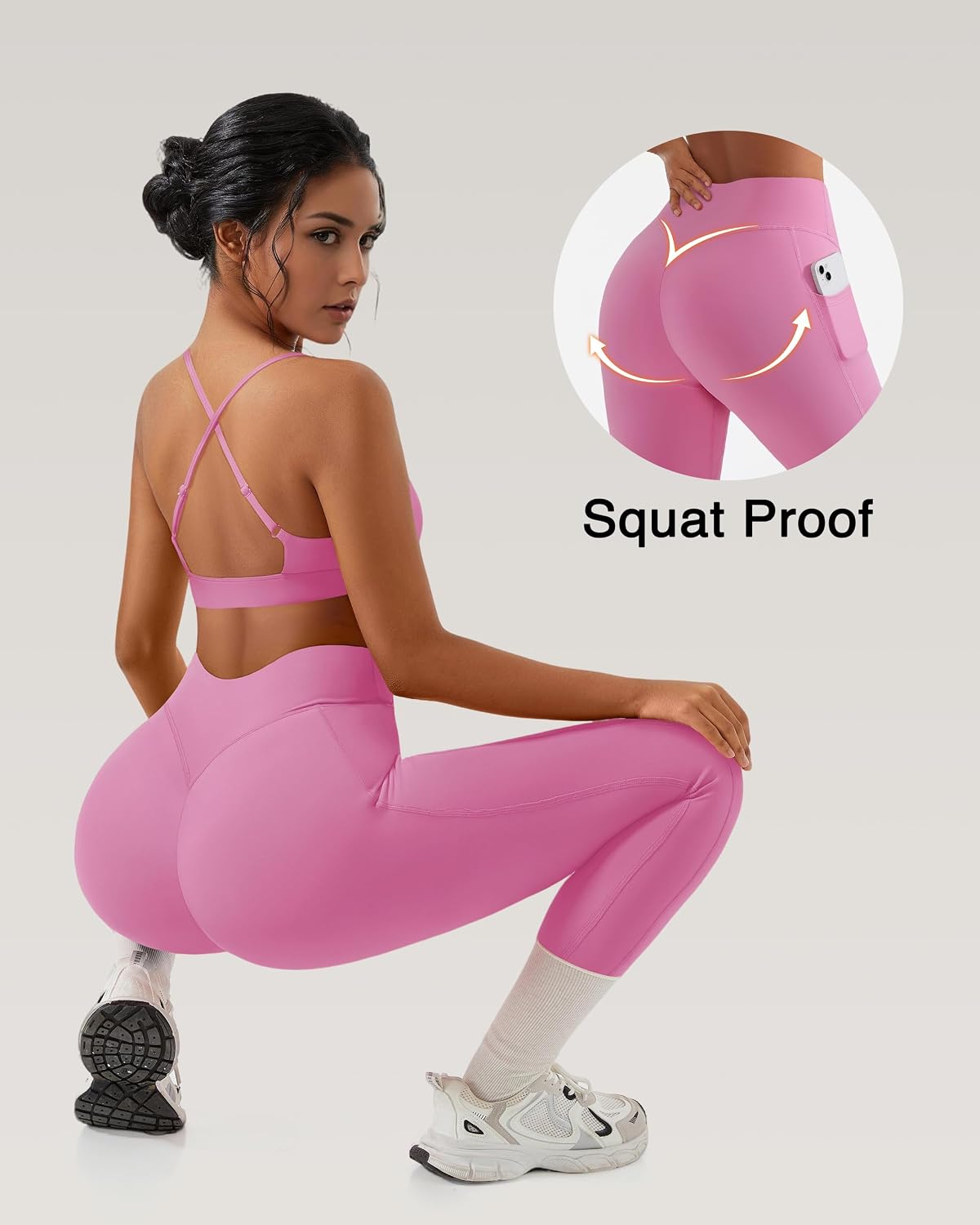 RXRXCOCO 2 Piece Workout Sets for Women Strappy Sports Bra Booty Leggings with Pockets Yoga Gym Outfits.