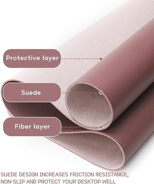 Non-Slip Leather Desk Mat, Desk Mouse Pad, Waterproof PVC Leather Desk Table Protector, Large Desk Blotter, Easy Clean Laptop Desk Writing Mat for OfficeHomeDecor(Dark Pink, 47.2" x 23.6")-No Band