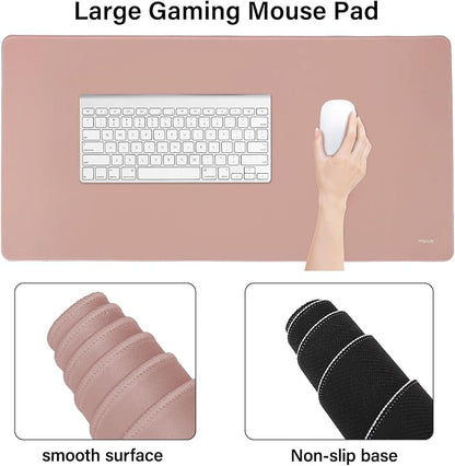 MOSISO Keyboard Mouse Pad Set, Rectangular Keyboard Wrist Rest&Mousepad with Wrist Rest&Coaster, Ergonomic Non-Slip&Easy Typing Pad with Curved Silicone Lining, Salmon Pink
