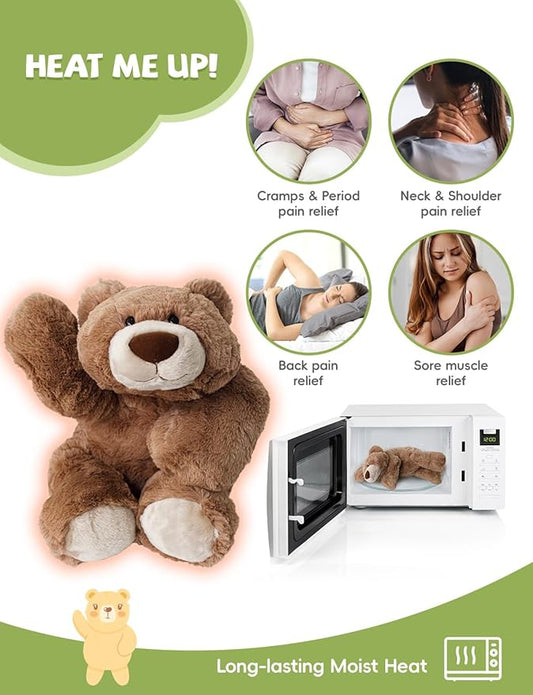Weighted Plush Stuffed Animals,Microwavable Brown Bear Heated Stuffed Animal Heating Pads for Adults  Kids, Plush for Stress Relief for Boys Girls Birthday Parties Supplies Favor Stocking Stuffers