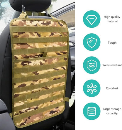 Car Seat Back Organizer, Tactical MOLLE Sag Proof Vehicle Panel Backseat Cover Protector, Universal Molle Nylon Storage Bag Seat Back Hanger Pad for Car Truck SUV Pickup (Camouflage CP)