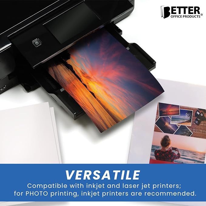 Better Office Products Glossy Photo Paper, 8.5 x 11 Inch, 30 Sheets, 200 gsm, Letter Size, 23-Count Pack