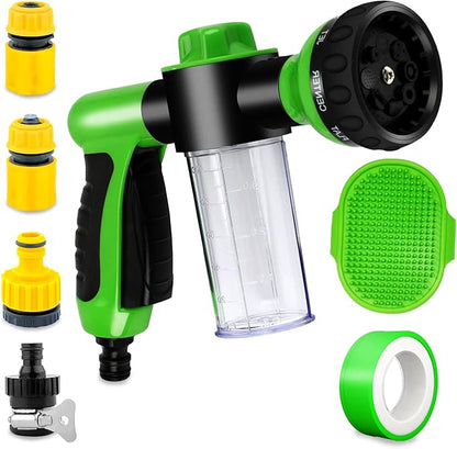 Dog Washing Hose Attachment with Soap & Shampoo Dispenser, 8-Way Spray Modes Dog Wash attachment, Garden Hose Nozzle Sprayer for Watering Plants, Lawn, Patio, Car Wash, Showering Pet Outdoor
