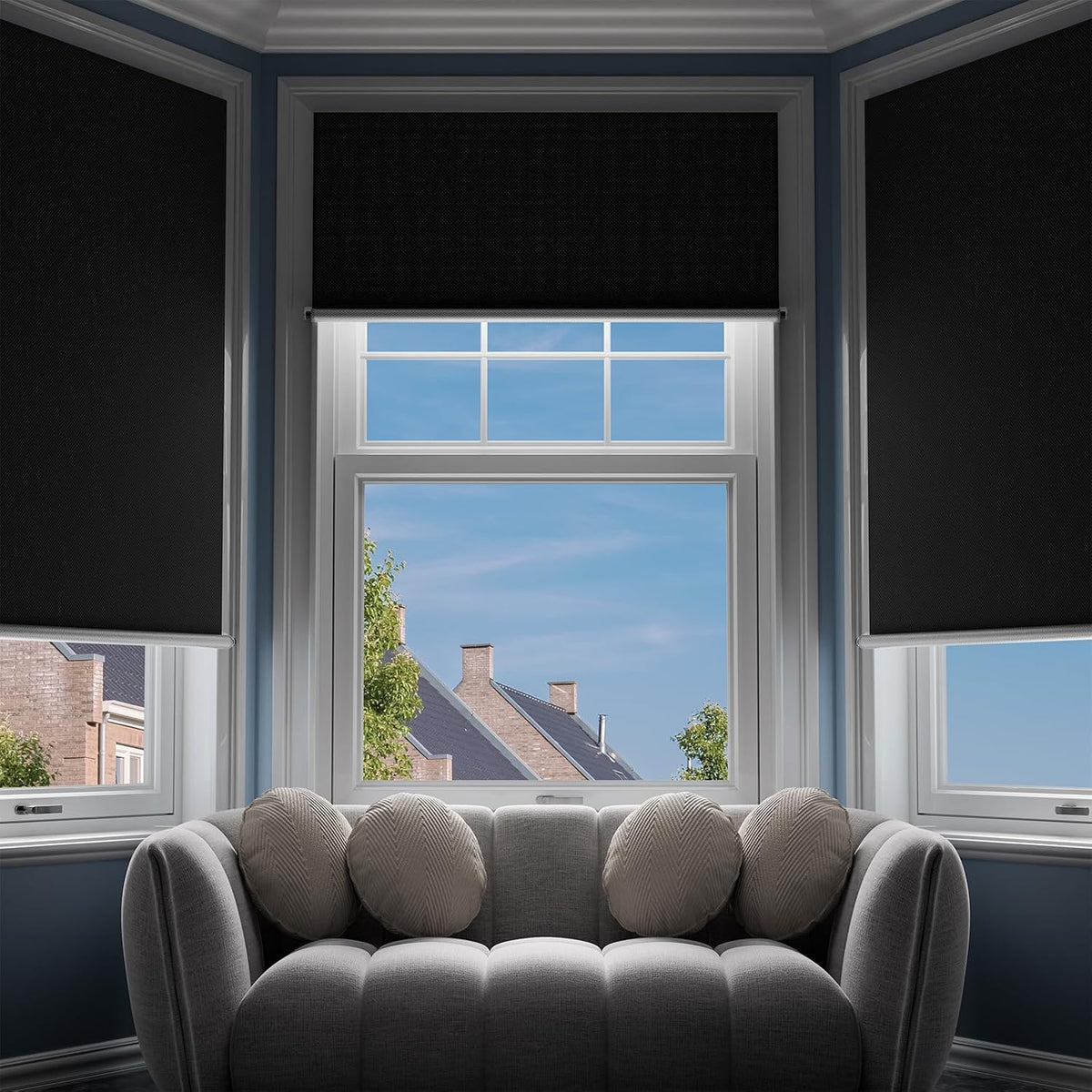 G-WACK Blackout Curtains, No Drill Blinds for Indoor Windows with Magnetic Snaps,100% Blackout Roller Shades, Heat-Insulated Black out Blinds & Window Shades Cover for Various Scenes (20" x 36",Black)