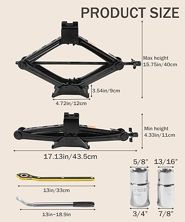 Car Jack Kit,Scissor Jack,Scissor Lift Jack for Car 2 Ton,Car Accessories Car Jack Tire Jack Tool Kit,Universal Car Emergency Kit with Lug Wrench,Portable Tire Changing Kit for Car Truck SUV