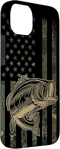 iPhone 14 Plus Bass Fishing Gift Fishing Fisherman Camo Flag Camouflage Case