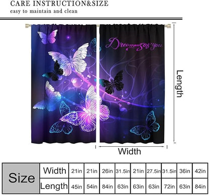 Butterfly Window Curtain, Purple Fantasy Dream Butterfly Curtains for Girls Kids Bedroom Bedroom Nursery Room Living Room 52" W X 84" L