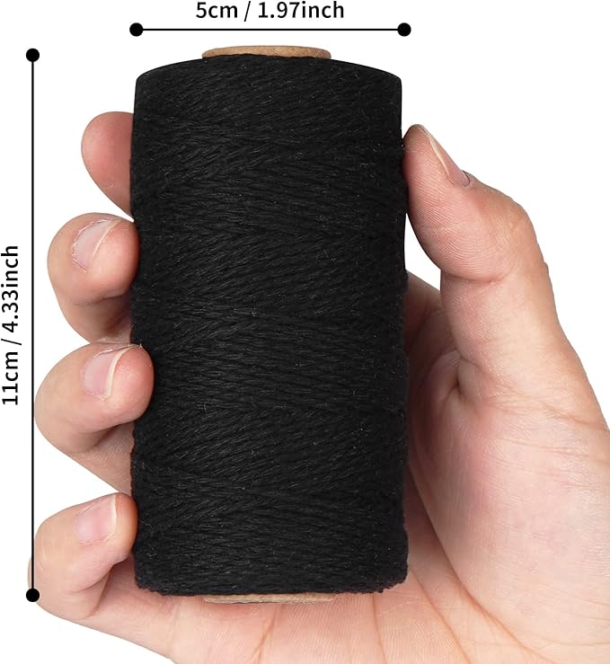 Black Natural Cotton Craft String - Ohtomber 328 Feet 2MM Bakers Twine for DIY Crafts and Gift Wrapping
