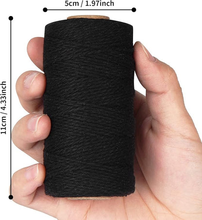 Black Natural Cotton Craft String - Ohtomber 328 Feet 2MM Bakers Twine for DIY Crafts and Gift Wrapping
