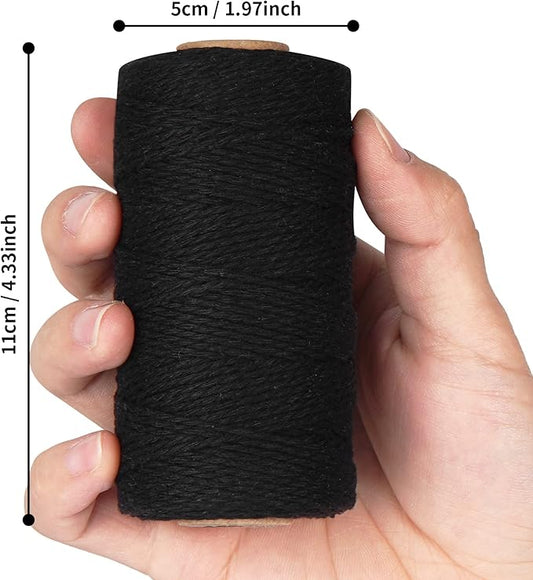 Black Natural Cotton Craft String - Ohtomber 328 Feet 2MM Bakers Twine for DIY Crafts and Gift Wrapping
