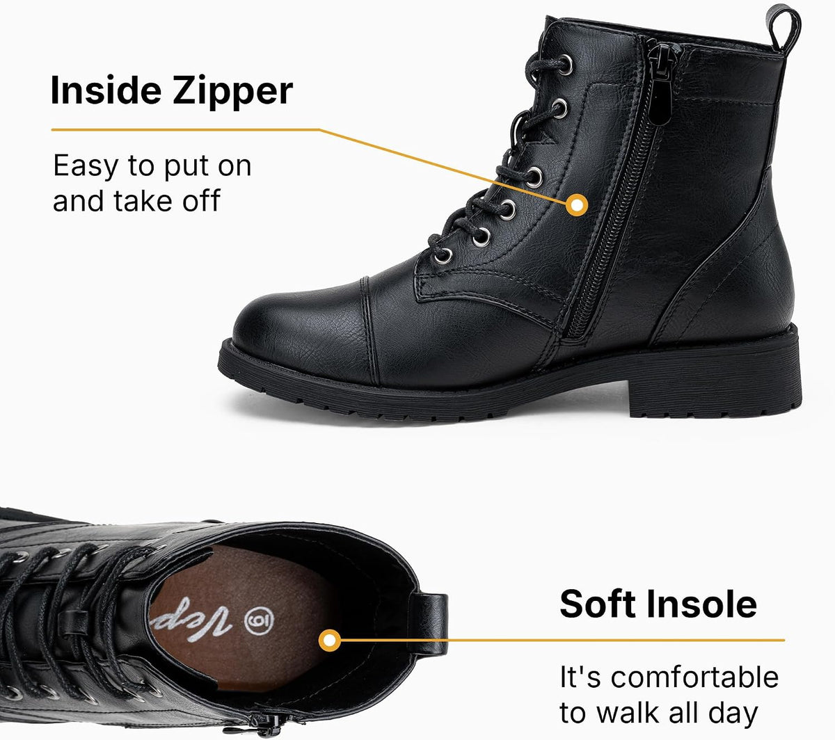 Vepose Women's 910 Ankle Boots Lace up, Flat Fashion Combat Booties Low Heel