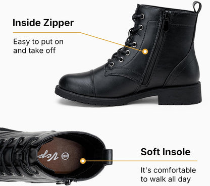 Vepose Women's 910 Ankle Boots Lace up, Flat Fashion Combat Booties Low Heel