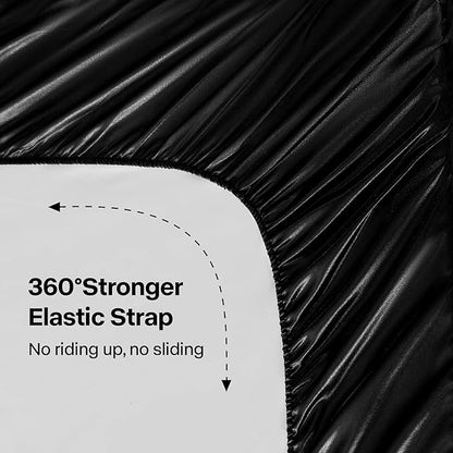 BEDELITE King Size Sheets Set, Luxury Soft Black Satin Sheets for Hair and Skin, Similar to Silk Bed Sheets Set 4 Pieces with 1 Deep Pocket Fitted Sheet, 1 Flat Sheet, and 2 Pillowcases