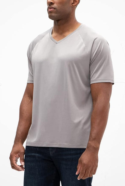 DEVOPS 2 or 5 Pack Men's UPF 50+ Sun Protection Moisture Wicking Dry-Fit Short Sleeve Workout V-Neck Shirts