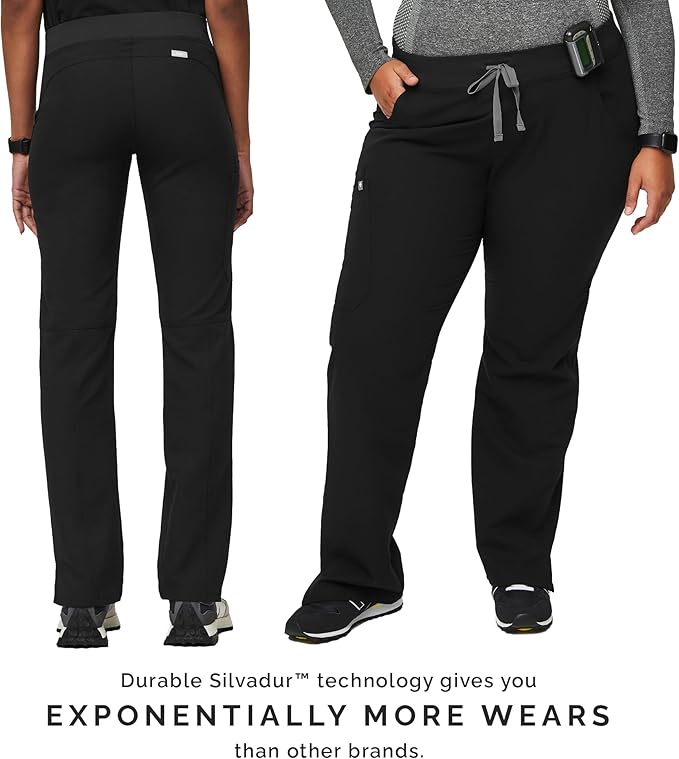 FIGS Kade Cargo Scrub Pants for Women — Classic Fit, Straight Leg, 4 Pockets, Yoga Waistband, Anti-Wrinkle - Large