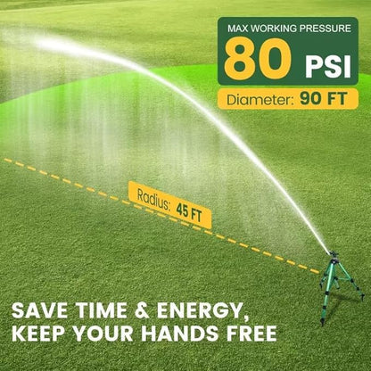 Sprinklers for Yard, 2025 Heavy-Duty Lawn Sprinkler Impact Sprinkler on Spike Tripod Base with 360 Large Area Irrigation with Extension Legs to Adjust Height Irrigation System for Garden Lawn