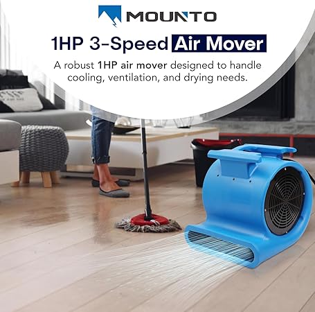 MOUNTO 3-Speed Air Mover 1HP 4000 CFM Monster Floor Blower Carpet Dryers Janitoral Floor Dryer