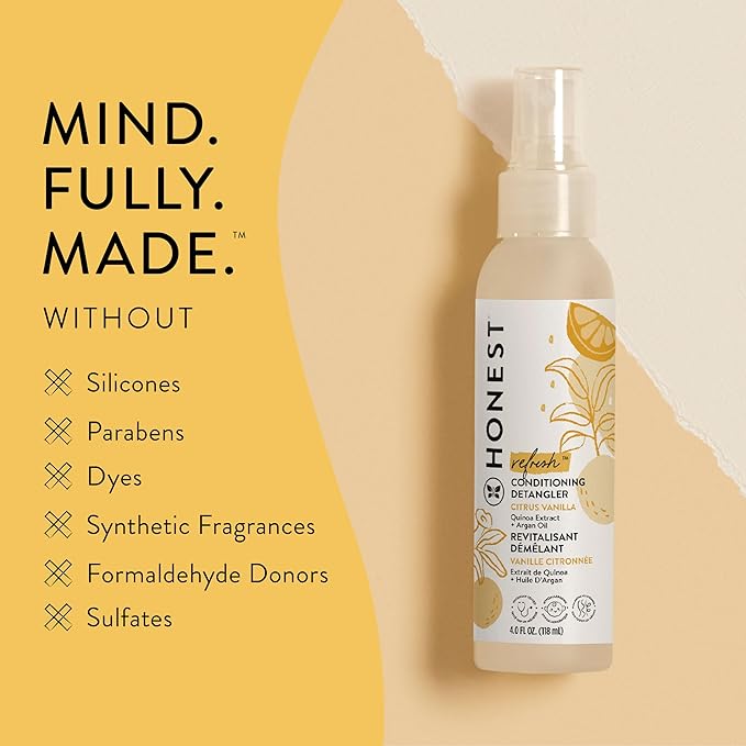 The Honest Company Conditioning Hair Detangler  Leave-in Conditioner  Fortifying Spray  Tear-free, Cruelty-Free, Hypoallergenic  Citrus Vanilla Refresh, 4 fl oz