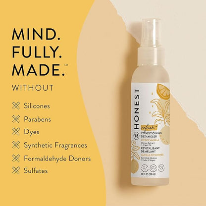 The Honest Company Conditioning Hair Detangler  Leave-in Conditioner  Fortifying Spray  Tear-free, Cruelty-Free, Hypoallergenic  Citrus Vanilla Refresh, 4 fl oz