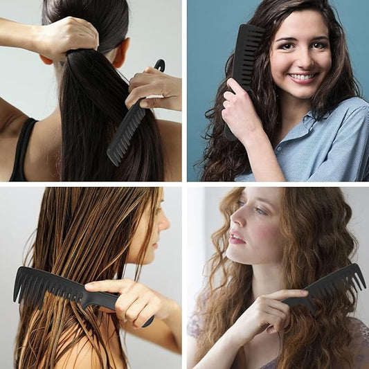 Wide Tooth Anti-Knotting Comb - Anti-Static and Durable, Suitable for Wet or Dry, Long or Short Hair, Reduces Tangling and Hair Loss (Black)