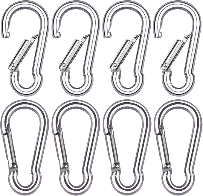 8pcs Small Carabiner Clip M4 Heavy Duty Caribeener Clips Spring Snap Hooks Stainless Steel for Flag Pole Bird Feeders Key Chain Camping Hiking Climbing Traveling Fishing (8-Pack)