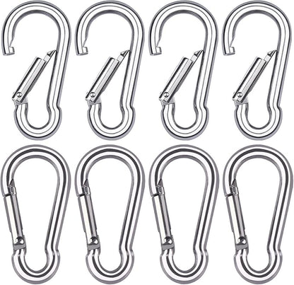 8pcs Small Carabiner Clip M4 Heavy Duty Caribeener Clips Spring Snap Hooks Stainless Steel for Flag Pole Bird Feeders Key Chain Camping Hiking Climbing Traveling Fishing (8-Pack)