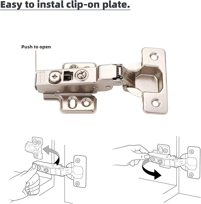 DecoBasics Half Overlay Soft Close Cabinet Hinges for Kitchen Cabinets (2 Pcs) -105 Frameless Concealed Cabinet Door Hinge -3 Way Adjustability -Clip on Plate  Matching Screw for Easy Installation