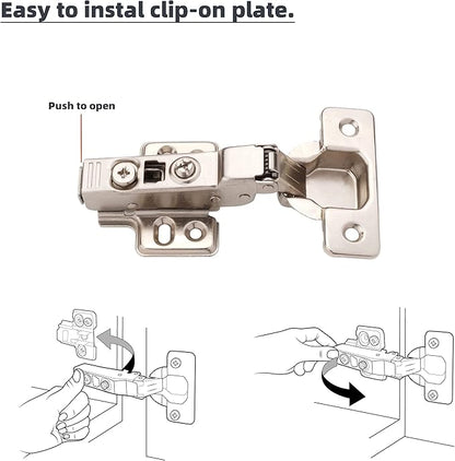 DecoBasics Half Overlay Soft Close Cabinet Hinges for Kitchen Cabinets (2 Pcs) -105 Frameless Concealed Cabinet Door Hinge -3 Way Adjustability -Clip on Plate  Matching Screw for Easy Installation