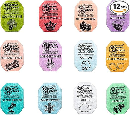 Wonder Wafers Car Air Freshener Wafers Variety Pack of 12 - Individually Wrapped Car Air Fresheners - 12 Scents Car Fresheners (12 Pack 12 Scents)