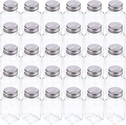 Tebery 30 Pack Glass Salt and Pepper Shaker Set with Stainless Steel Mushroom Top, 2.7oz Spice bottle for Kitchen, Restaurants and Catering, Classic Design