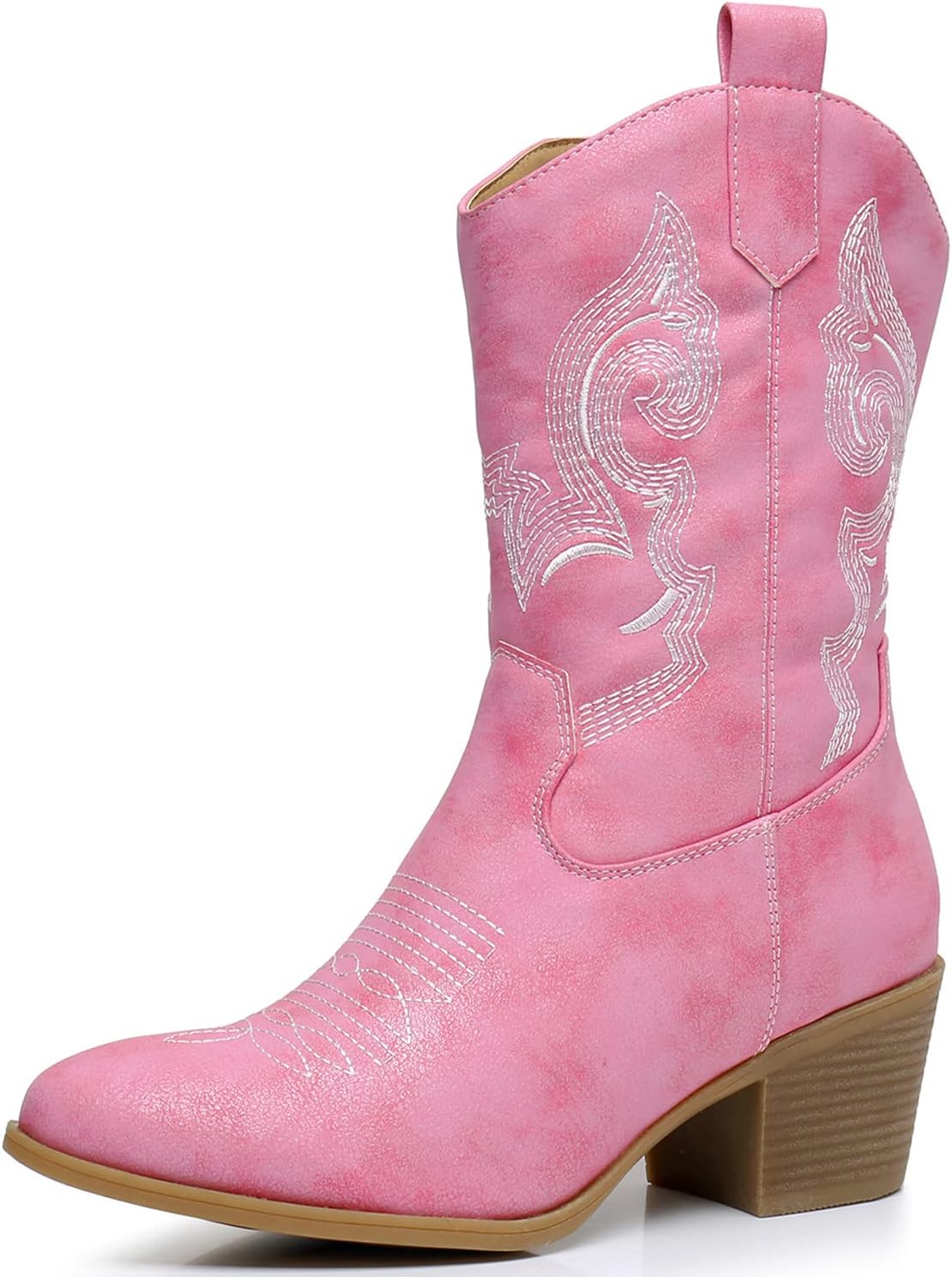 Women's Mid Calf The Western Cowgirl Boots Fashion Cowboy Boots For Women Chunky Low Heel