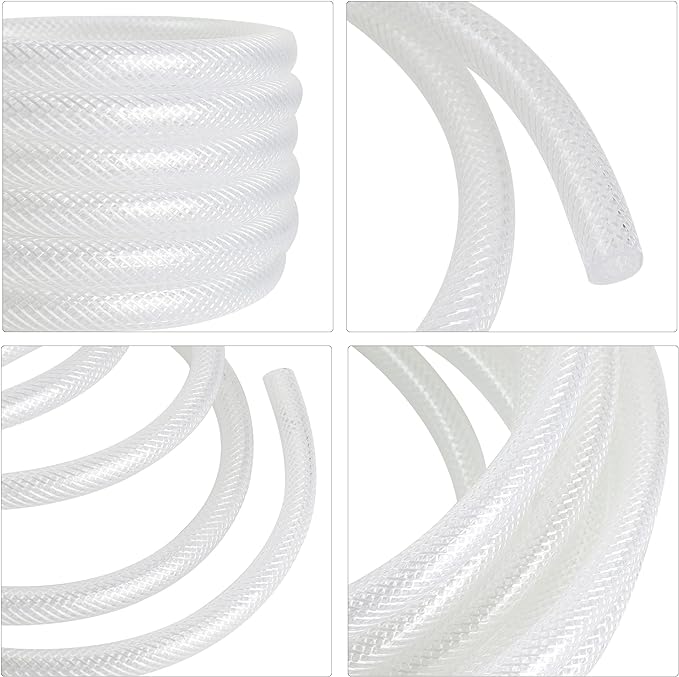 1/2’’ ID × 3/4’’ OD - 25 ft Clear Braided Hose Plastic Vinyl Tubing,High Pressure Flexible Reinforced PVC Tube for Transfer Water Air Oil, BPA Free & Non-Toxic