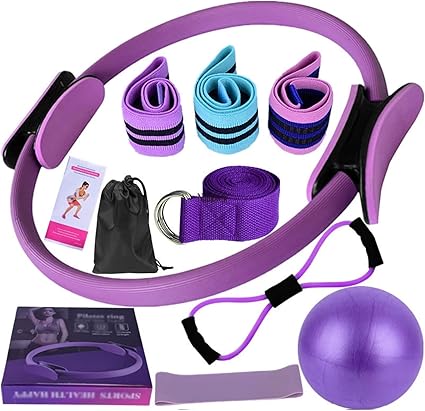 Pilates Essentials Kit for Women, 11-Piece Better Me Pilates Kit, Booty Bands for Working Out Glutes Yoga Ball 25cm Figure 8 Resistance Band Yoga Bands for Stretching