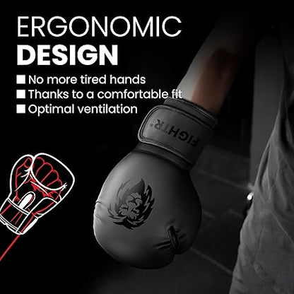 FIGHTR Boxing Gloves - Maximum Protection  Stability  Boxing Gloves for Boxing, MMA, Muay Thai  Kickboxing  Sizes 8-16 oz, Includes Carry Bag