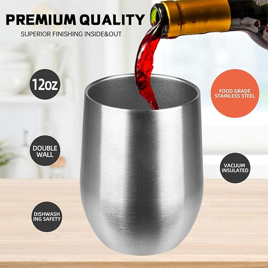 StarSpeed 12oz Wine Tumbler with lid, Stainless Steel Travel Mugs Stemless Double Wall Insulated Coffee Cup, Insulated Wine Glasses Travel Tumbler for Cold  Hot Drinks(Silver, 1)