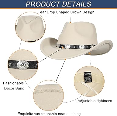 GEMVIE Cowboy Hat for Men Womens Classic Crushable Roll Up Brim Cowboy Hat Belt Buckle Western Cowboy Cowgirl Hat