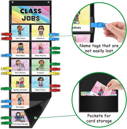 ABCxGOOD Class Jobs Pocket Chart Class Management Educational Pocket Chart Teacher's Helper, Preschool Classroom Must Haves Supplies, Great for Classroom Homeschool. (Black) (Black, 29.5"10")