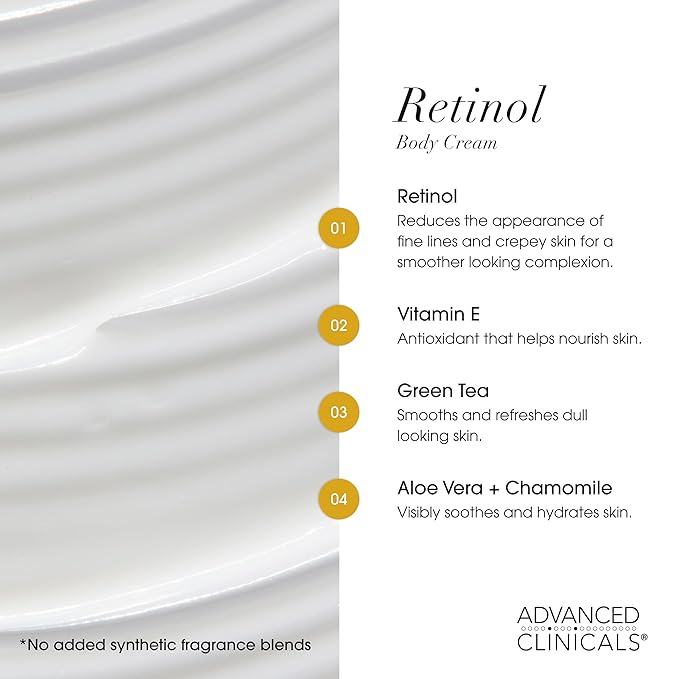 Advanced Clinicals Retinol Body Lotion  Face Moisturizer  Visible Anti Aging Skin Care Retinol Body Cream For Women  Men Targets Look Of Fine Lines, Wrinkles,  Crepe Looking Dry Skin, 16 Ounce