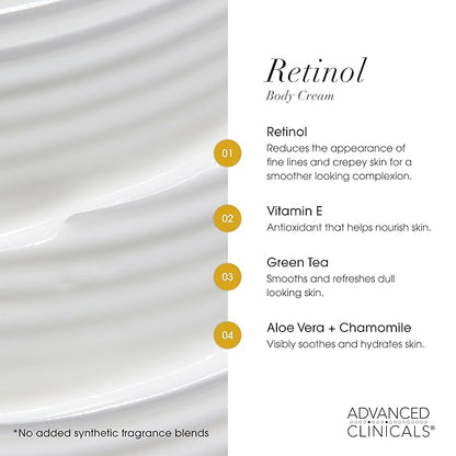 Advanced Clinicals Retinol Body Lotion  Face Moisturizer  Visible Anti Aging Skin Care Retinol Body Cream For Women  Men Targets Look Of Fine Lines, Wrinkles,  Crepe Looking Dry Skin, 16 Ounce